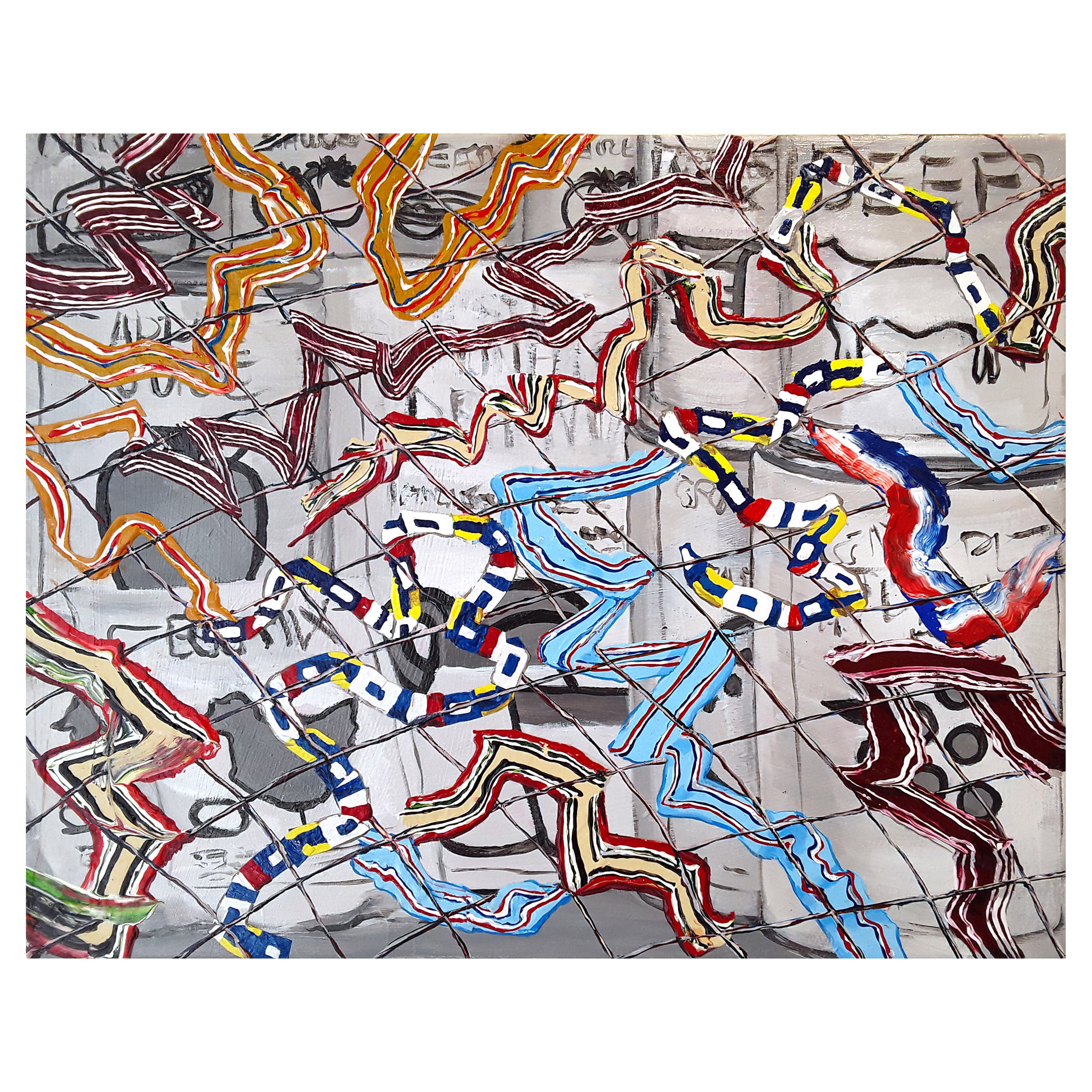 Netting (Government Food / Good Conduct / PTSD), 2024, acrylic on canvas, 16 x 20 in.